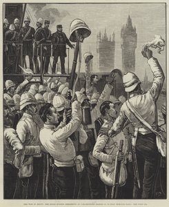 Válka v Egyptě, skotská garda nalodění na Westminster Bridge v neděli ráno